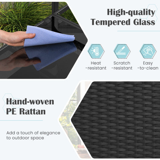 Outdoor Bar Cart Wicker Buffet Serving Cart with Cabinet and 8 Hooks-Black