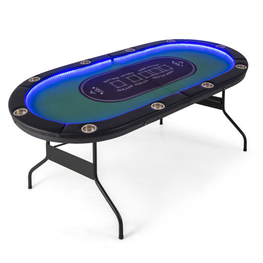 Foldable 10-Player Poker Table with LED Lights and USB Ports Ideal for Texas Casino-Green