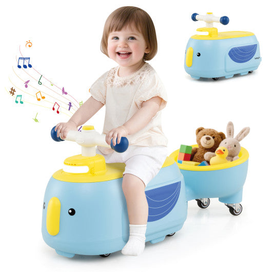 Toddler Ride on Toy with Trailer and Light Music-Blue