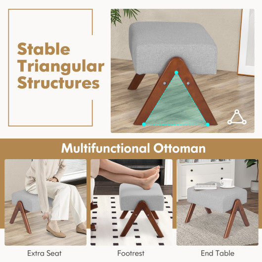 Rocking Chair with Ottoman Solid Rubber Wood Frame Padded Cushion-Gray