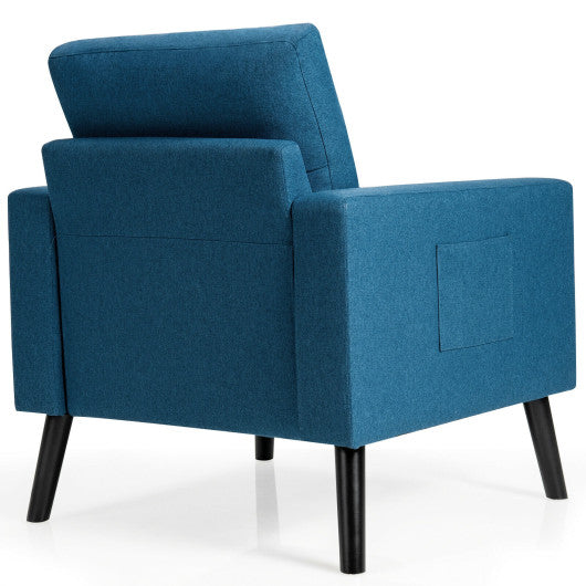 Mid-Century Upholstered Armchair Club Chair with Rubber Wood Legs-Blue