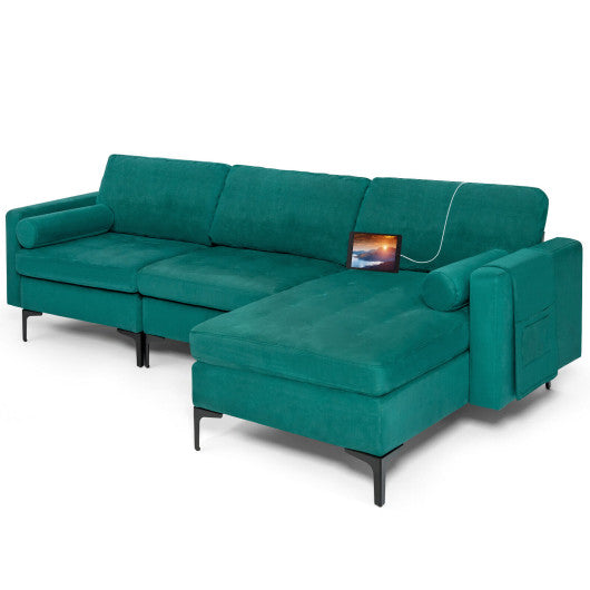 Modular 1/2/3/4-Seat L-Shaped Sectional Sofa Couch with Socket USB Port-3-Seat L-shaped