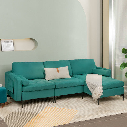 Modular 1/2/3/4-Seat L-Shaped Sectional Sofa Couch with Socket USB Port-3-Seat L-shaped