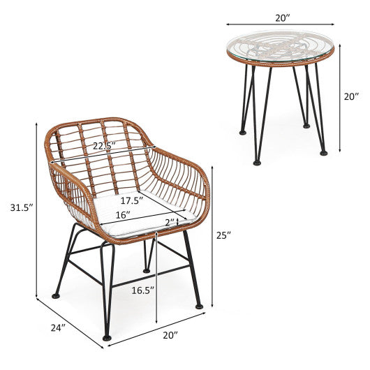 3 Pieces Patio Rattan Bistro Set with Cushion-Navy