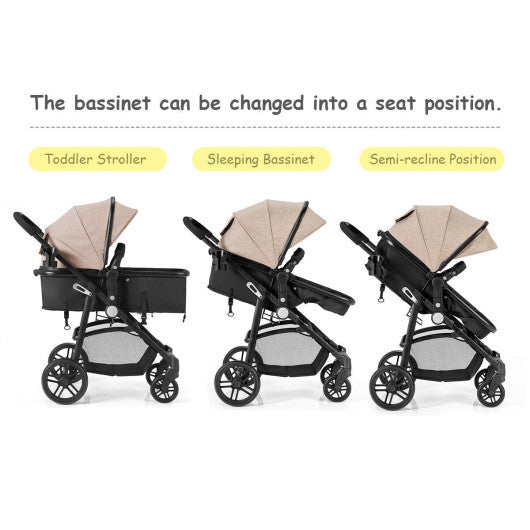 2-in-1 Foldable Pushchair Newborn Infant Baby Stroller-Coffee