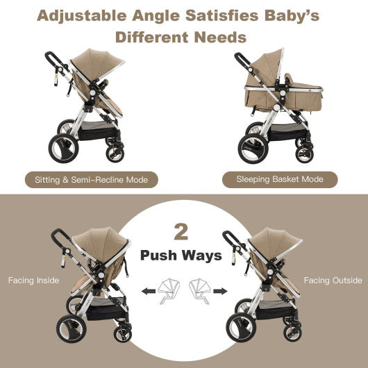 Folding Aluminum Baby Stroller Baby Jogger with Diaper Bag-Beige