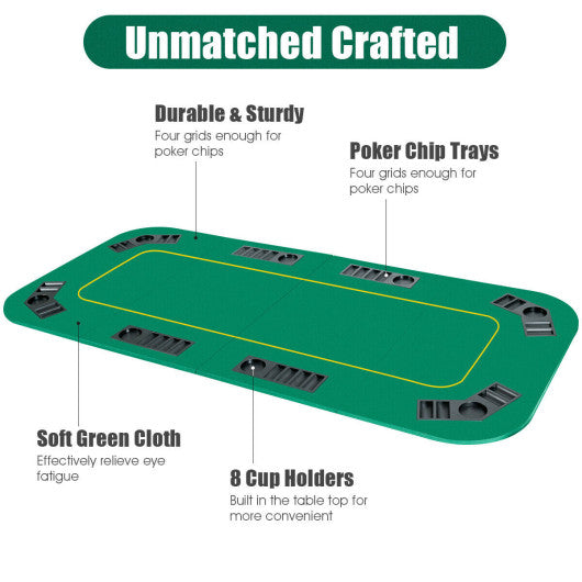 79 x 36 Inch 8-Player Foldable Poker Table Top with Carry Bag and Cup Holders