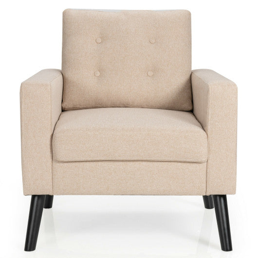 Mid-Century Upholstered Armchair Club Chair with Rubber Wood Legs-Beige