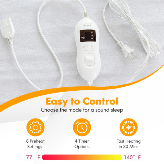 Safe Electric Heated Mattress Pad with 4 Size 8 Temperature 10-Hour Timer-King Size