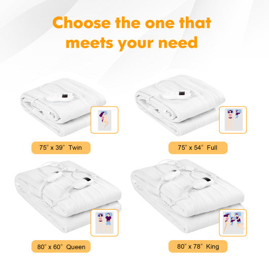 Safe Electric Heated Mattress Pad with 4 Size 8 Temperature 10-Hour Timer-King Size