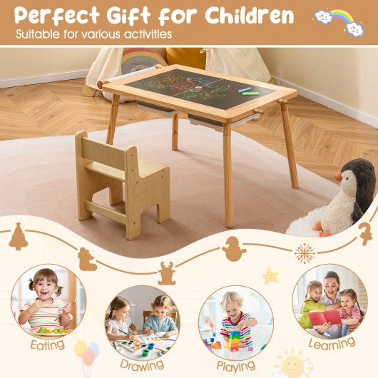 Sensory Table and Chair Set for Kids 2-8 with Foldable Bins-Natural
