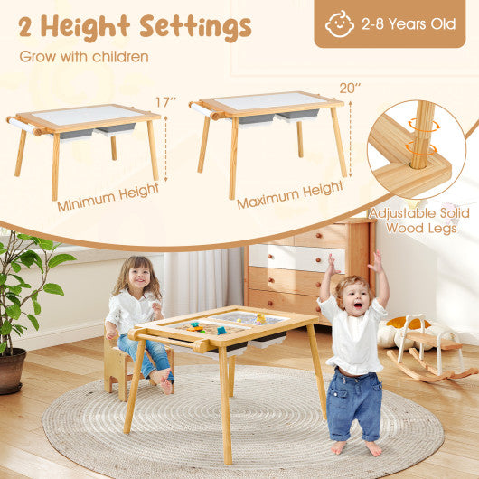 Sensory Table and Chair Set for Kids 2-8 with Foldable Bins-Natural