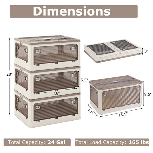 3-Pack Stackable Storage Bins with Lids with 5 Opening Ways-8 Gal