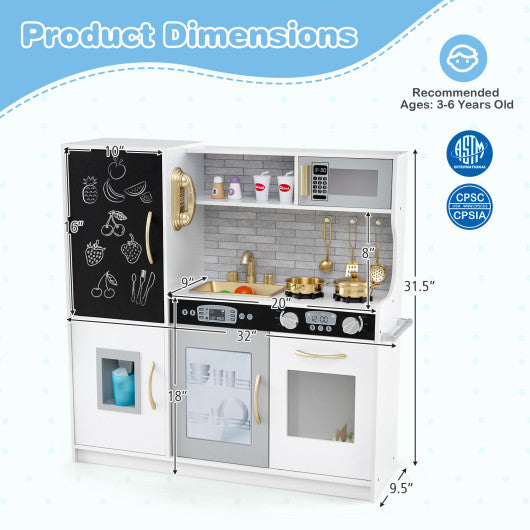 Toddler Pretend Play Kitchen for Boys and Girls 3-6 Years Old-White & Golden