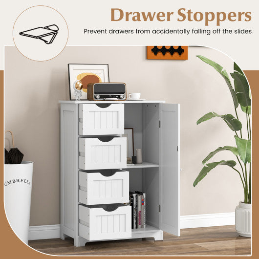 Standing Indoor Wooden Cabinet with 4 Drawers-White