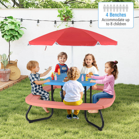 Toddler Outdoor Activity Table with Adjustable and Collapsible Umbrella-Blue