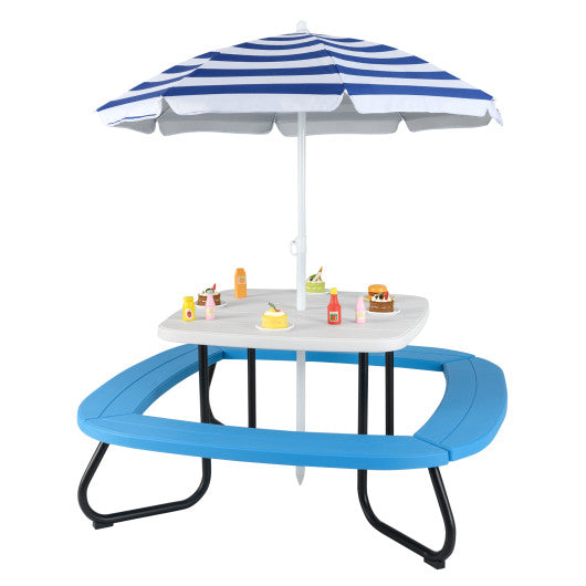 Toddler Outdoor Activity Table with Adjustable and Collapsible Umbrella-White