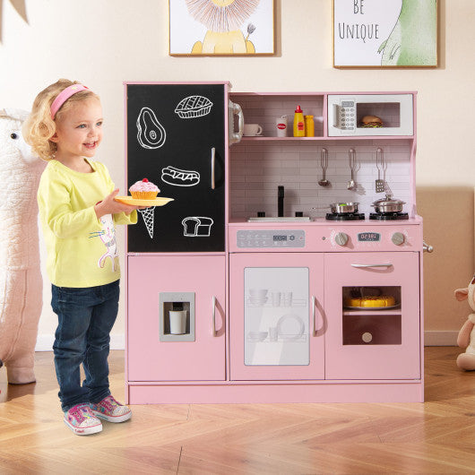 Pretend Play Kitchen with Utensils for Kids Aged 3+-Pink