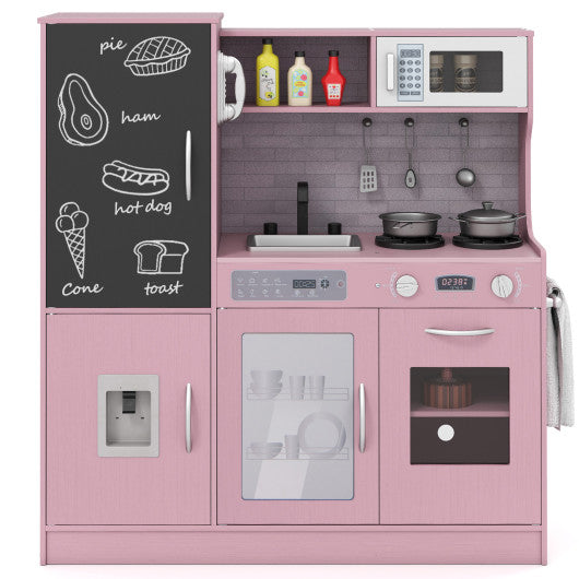 Pretend Play Kitchen with Utensils for Kids Aged 3+-Pink