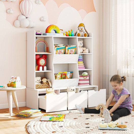 47 inches Children Bookcase Toy Storage Organizer Versatile Storage Cabinet-White