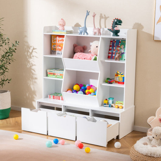 47 inches Children Bookcase Toy Storage Organizer Versatile Storage Cabinet-White