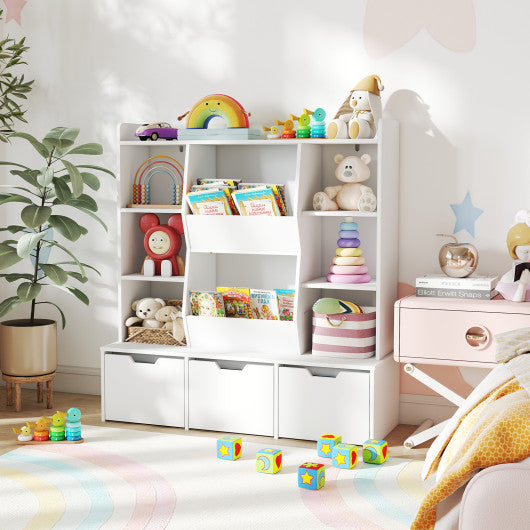 47 inches Children Bookcase Toy Storage Organizer Versatile Storage Cabinet-White