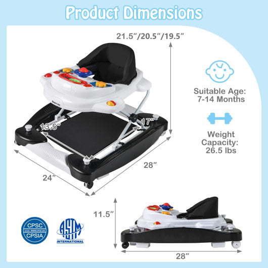 6 in 1 Foldable Baby Walker with Adjustable Height-Black