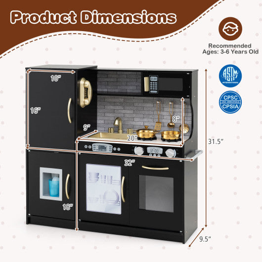 Toddler Pretend Play Kitchen for Boys and Girls 3-6 Years Old-Black