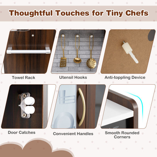 Toddler Pretend Play Kitchen for Boys and Girls 3-6 Years Old-Brown