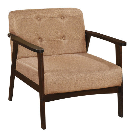Rubber Wood Frame Accent Chair with Armrest for Living Room-Beige