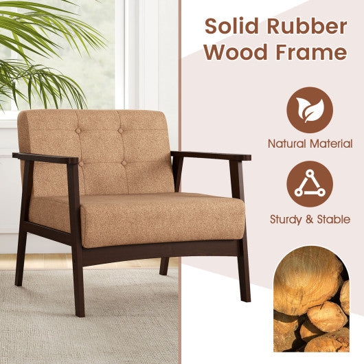 Rubber Wood Frame Accent Chair with Armrest for Living Room-Beige