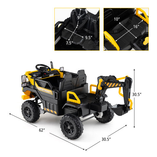 24V Ride On Excavator 4WD 2-Seater with Remote Control and Digging Arm-Yellow