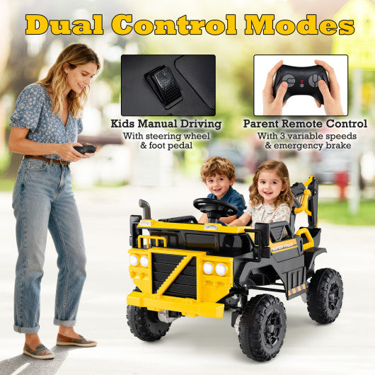 24V Ride On Excavator 4WD 2-Seater with Remote Control and Digging Arm-Yellow