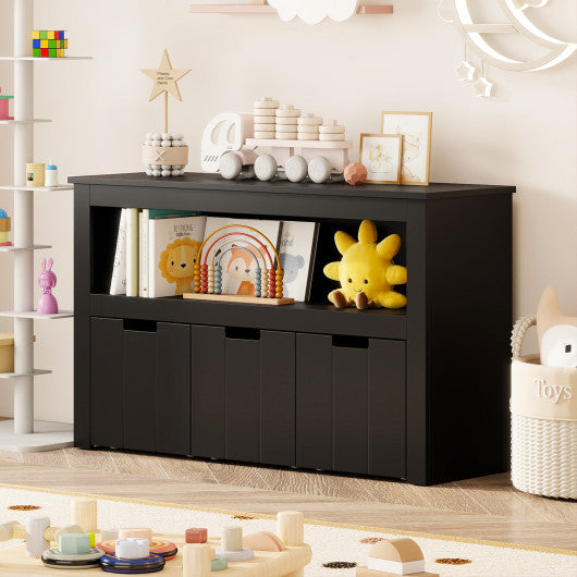 Kid Toy Storage Cabinet Drawer Chest with Wheels and Large Storage Cube Shelf-Black