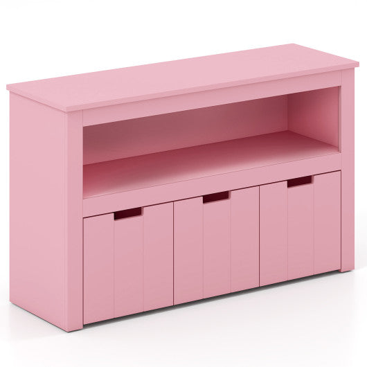 Kid Toy Storage Cabinet Drawer Chest with Wheels and Large Storage Cube Shelf-Pink