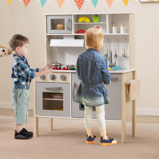 Wooden Pretend Play Kitchen Set for Toddlers-Gray