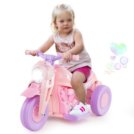 6V Kids Electric Ride on Motorcycle with Bubble Maker and Music-Pink and Purple