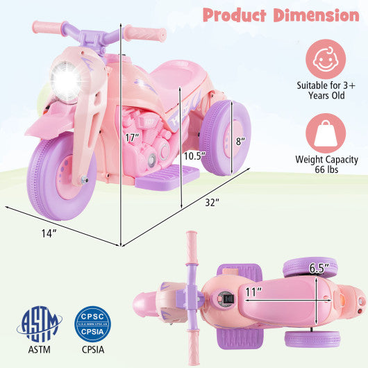 6V Kids Electric Ride on Motorcycle with Bubble Maker and Music-Pink and Purple