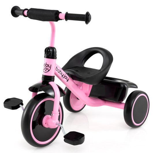 Toddler Tricycle Kids Trike with Adjustable Seat and Storage Basket Aged 3-5 Years Old-Pink