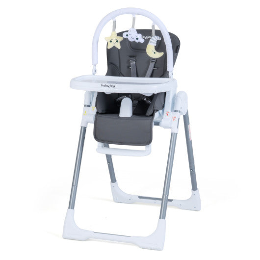 Foldable Baby High Chair with Adjustable Height and Relining Seat-Dark Gray