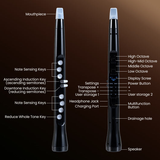 Electronic Wind Instrument Synthesizer Rechargeable Digital Saxophone-Black