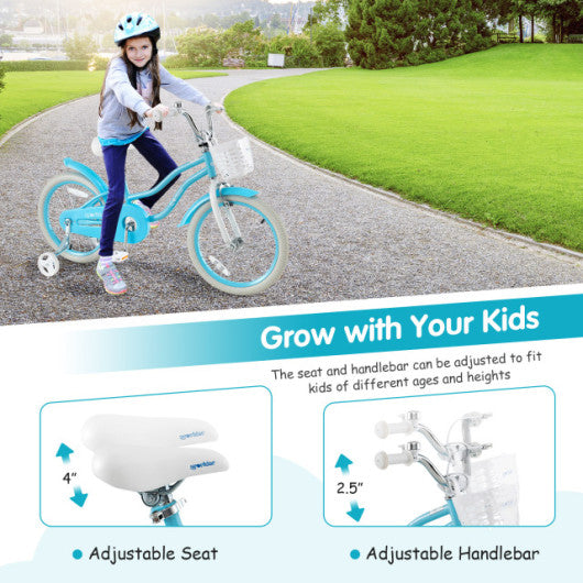 18 Inch Kids Bike with Helmet Protective Set Blue