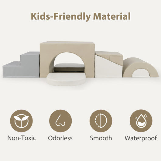 7-Piece Soft Foam Toddler Climbing Blocks Set PU Leather for 1+ Year Old-Gray
