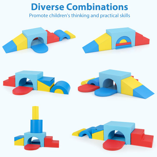 7-Piece Soft Foam Toddler Climbing Blocks Set PU Leather for 1+ Year Old-Blue