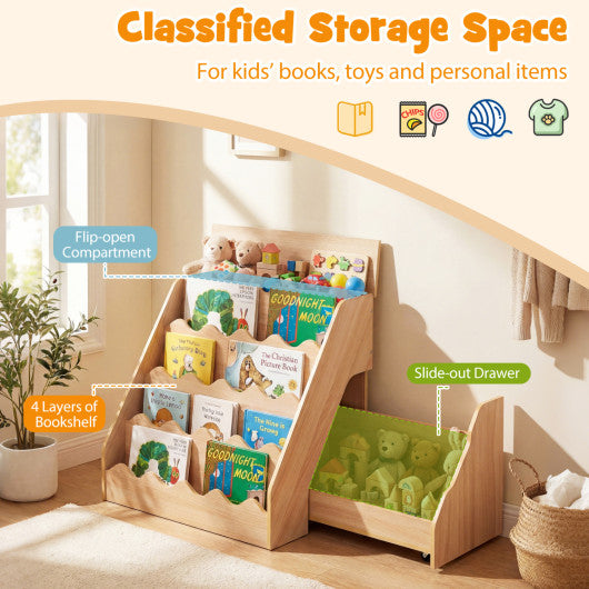 2-In-1 Kids Bookshelf & Toy Storage Organizer-Natural