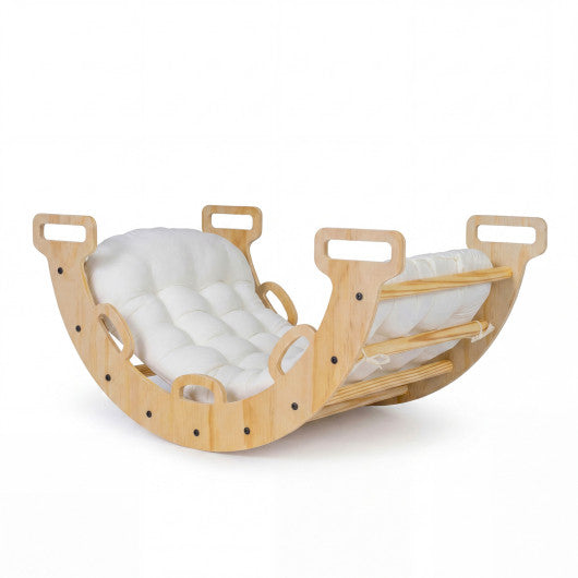 Wooden Rocking Climbing Arch with Cushion Montessori Kids Climber Rocker