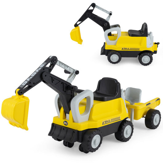 2-In-1 Kids Ride on Tractor with Digging Arm and Detachable Trailer-Yellow