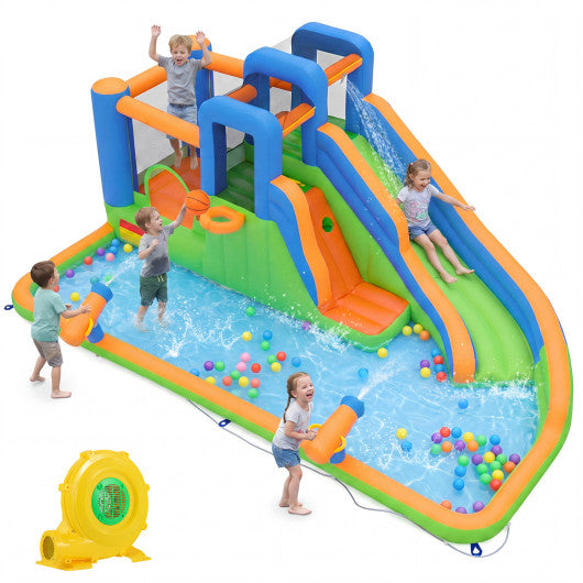 Inflatable Water Slide Park with with 780W Blower and Splash Pool for Yard Party