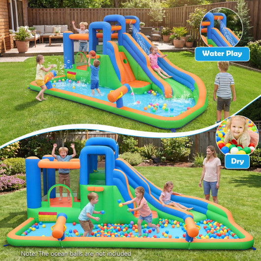 Inflatable Water Slide Park with with 780W Blower and Splash Pool for Yard Party