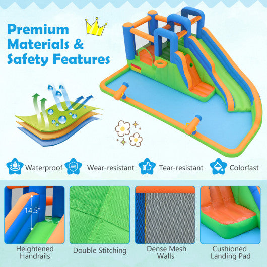 Inflatable Water Slide Park with with 780W Blower and Splash Pool for Yard Party